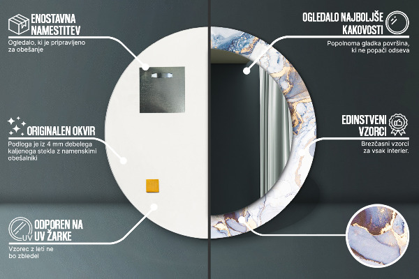 Espelho circular de parede decorativo Arte líquida abstrata