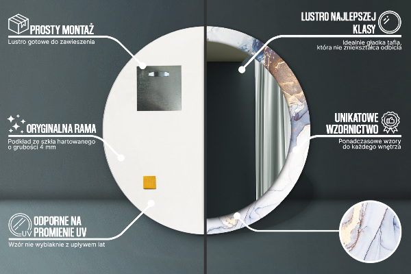 Espelho circular de parede decorativo Arte líquida abstrata