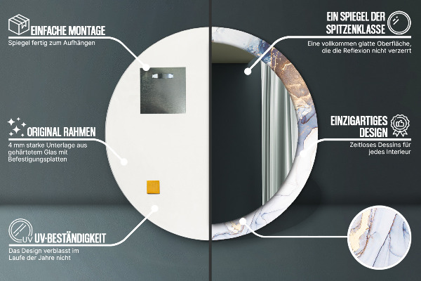 Espelho circular de parede decorativo Arte líquida abstrata