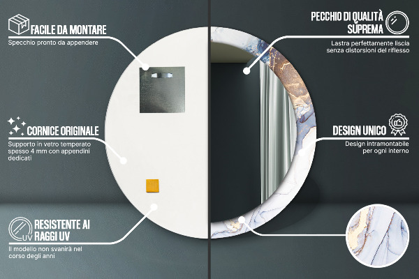 Espelho circular de parede decorativo Arte líquida abstrata