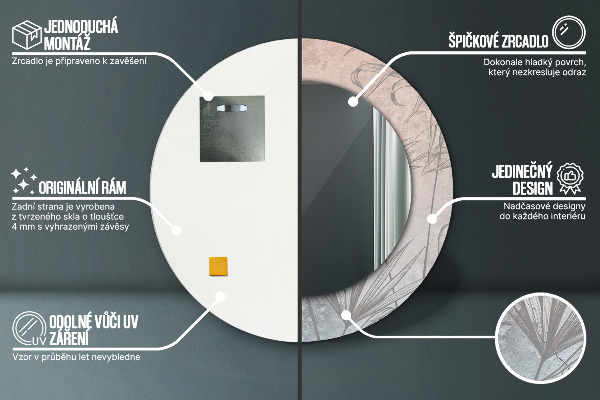 Espelho com moldura impressa redondo Flores tropicais