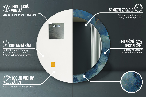Espelho com moldura impressa redondo Mármore ônix