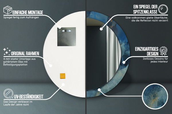 Espelho com moldura impressa redondo Mármore ônix