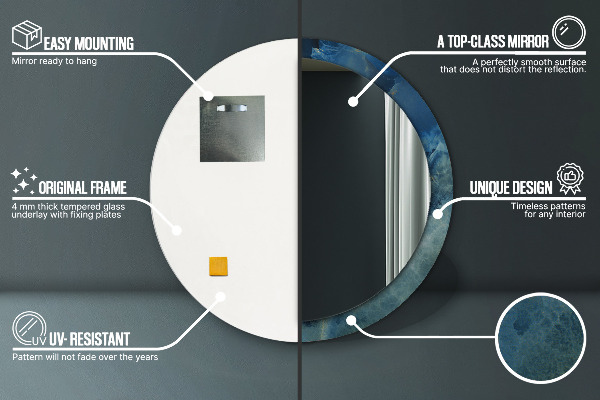 Espelho com moldura impressa redondo Mármore ônix