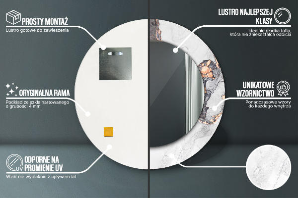 Espelho com moldura impressa redondo Fluido Abstrato