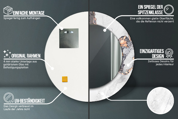 Espelho com moldura impressa redondo Fluido Abstrato