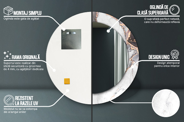 Espelho com moldura impressa redondo Fluido Abstrato