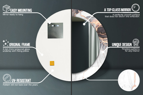 Espelho com moldura impressa redondo Fluido Abstrato