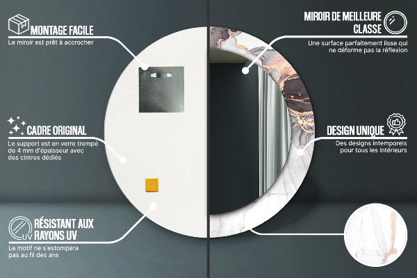 Espelho com moldura impressa redondo Fluido Abstrato