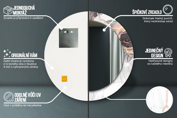 Espelho com moldura impressa redondo Fluido Abstrato