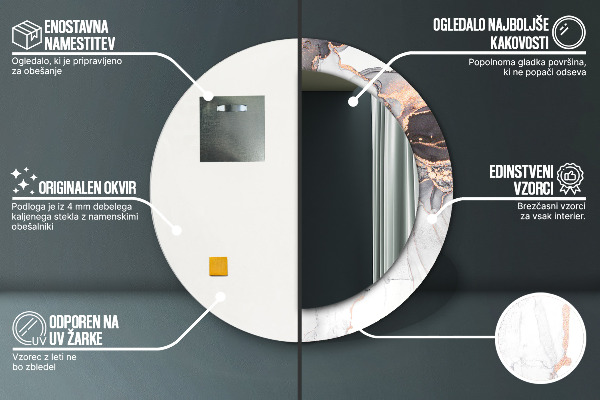 Espelho com moldura impressa redondo Fluido Abstrato