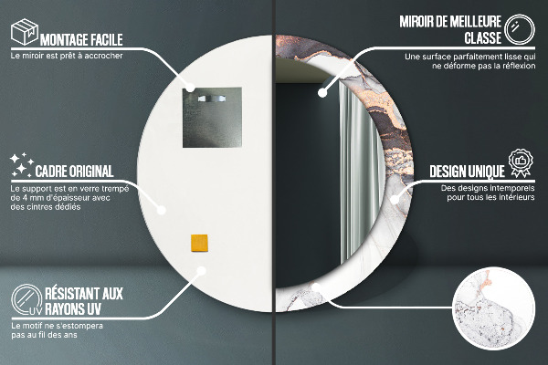 Espelho com moldura impressa redondo Fluido Abstrato