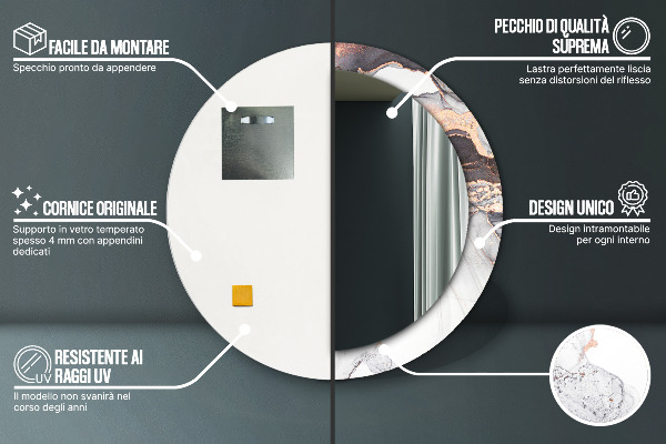 Espelho com moldura impressa redondo Fluido Abstrato