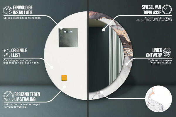 Espelho com moldura impressa redondo Fluido Abstrato