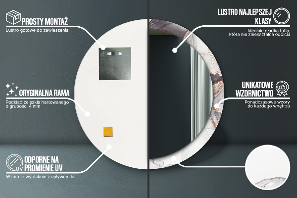 Espelho com moldura impressa redondo Fluido Abstrato