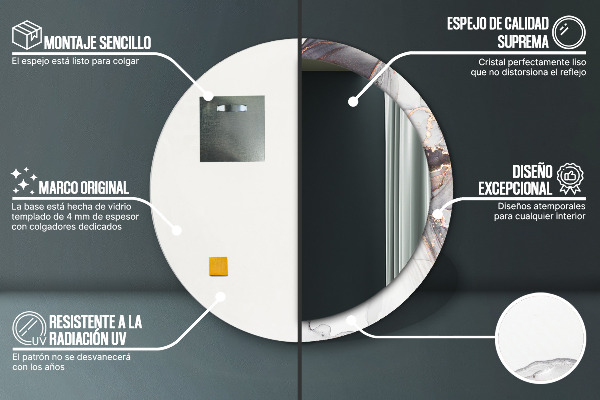 Espelho com moldura impressa redondo Fluido Abstrato