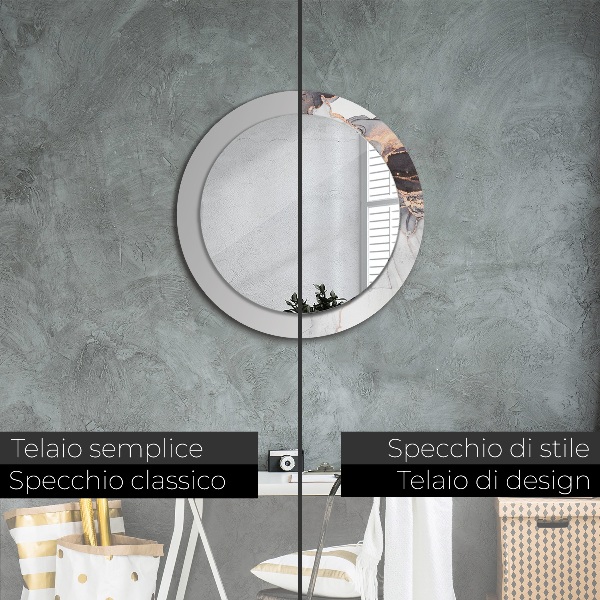Espelho com moldura impressa redondo Fluido Abstrato