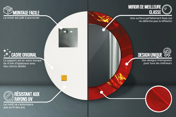 Espelho de moldura impressa redondo Mármore Vermelho