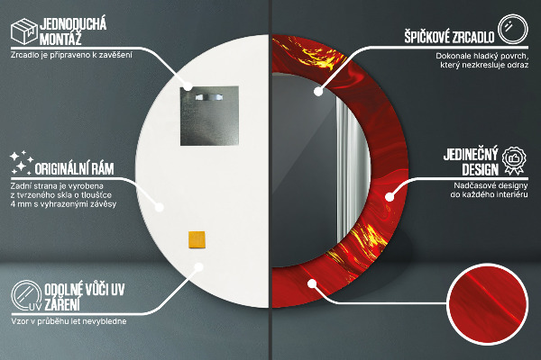 Espelho de moldura impressa redondo Mármore Vermelho