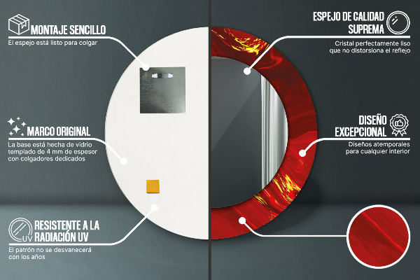 Espelho de moldura impressa redondo Mármore Vermelho