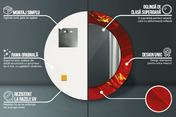 Espelho de moldura impressa redondo Mármore Vermelho