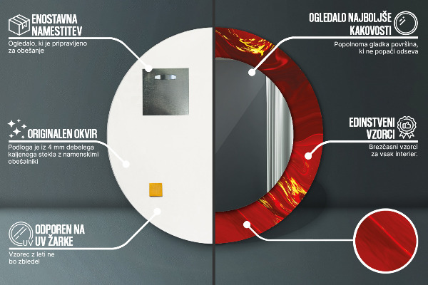 Espelho de moldura impressa redondo Mármore Vermelho