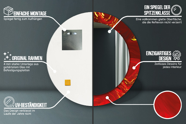 Espelho de moldura impressa redondo Mármore Vermelho