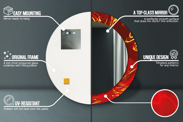 Espelho de moldura impressa redondo Mármore Vermelho