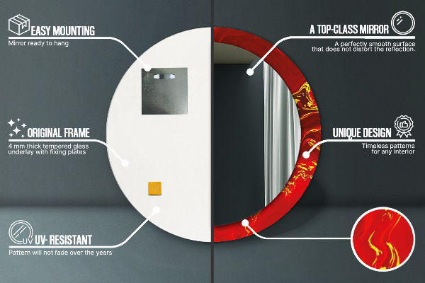 Espelho de moldura impressa redondo Mármore Vermelho