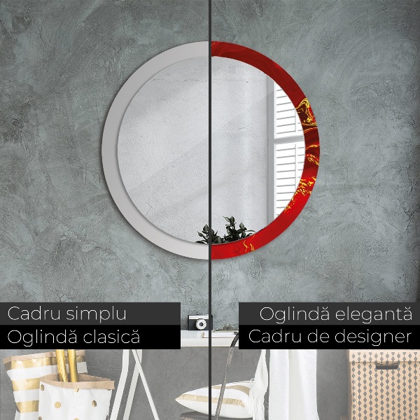 Espelho de moldura impressa redondo Mármore Vermelho