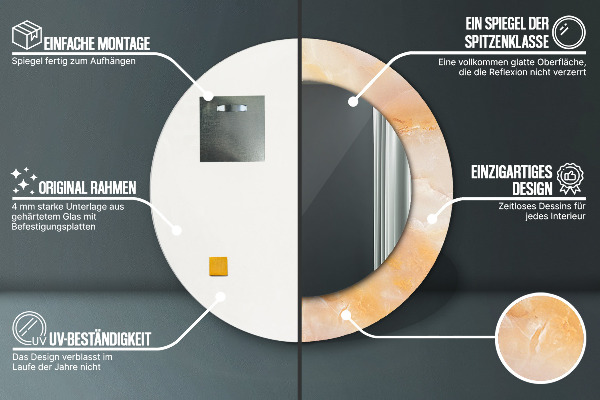 Espelho de moldura impressa redondo Mármore Ônix
