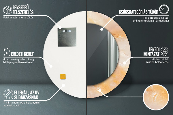 Espelho de moldura impressa redondo Mármore Ônix