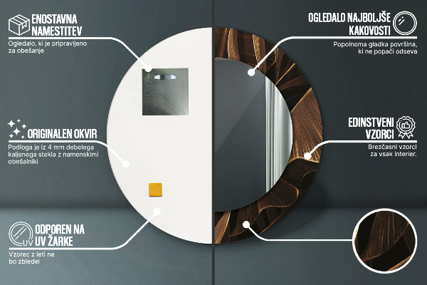 Espelho com moldura impressa redondo Folhas de Bananeira Marrons