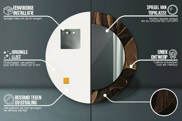 Espelho com moldura impressa redondo Folhas de Bananeira Marrons