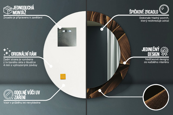 Espelho com moldura impressa redondo Folhas de Bananeira Marrons