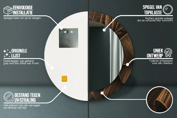 Espelho com moldura impressa redondo Folhas de Bananeira Marrons