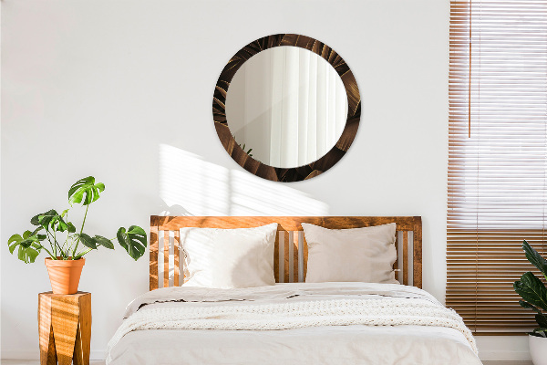 Espelho com moldura impressa redondo Folhas de Bananeira Marrons