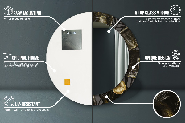 Espelho de parede circular decorativo Flores de Hibisco