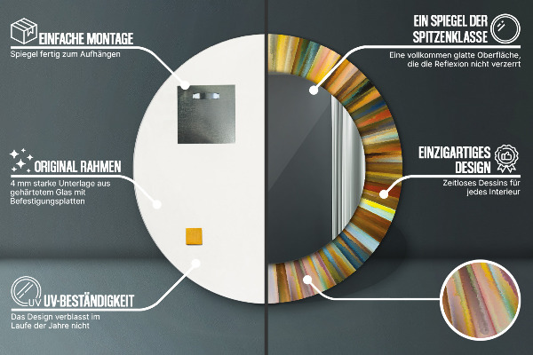 Espelho circular decorativo de parede Padrão Radial Abstrato