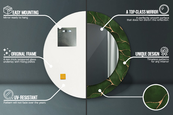 Espelho com moldura impressa redondo Folha Abstrata