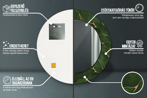 Espelho com moldura impressa redondo Folha Abstrata