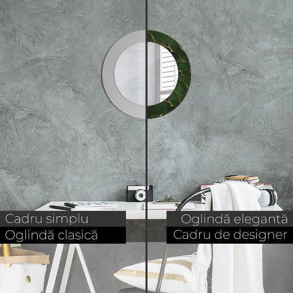 Espelho com moldura impressa redondo Folha Abstrata