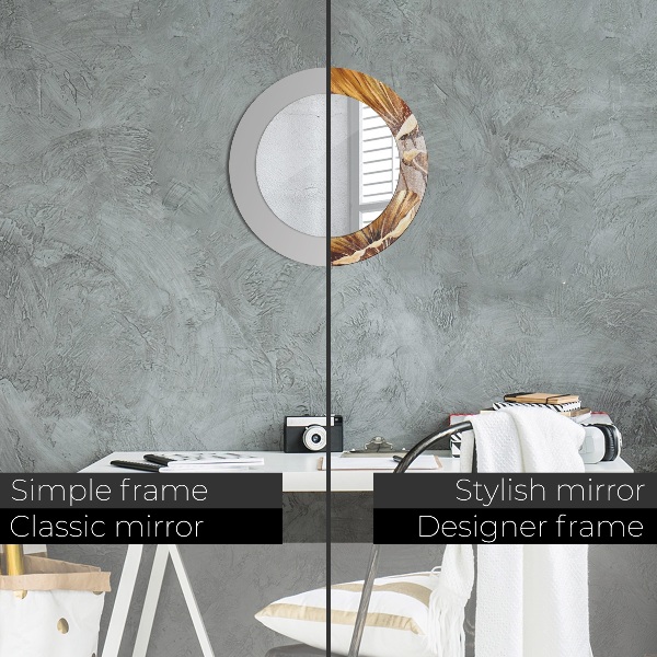 Espelho com moldura impressa redondo Folhas Douradas