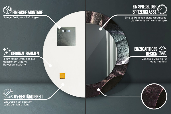 Espelho com moldura impressa redondo Folhas Tropicais Escuras