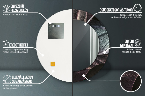 Espelho com moldura impressa redondo Folhas Tropicais Escuras