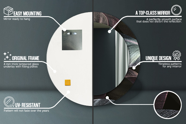 Espelho com moldura impressa redondo Folhas Tropicais Escuras