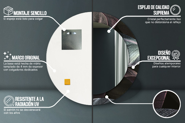 Espelho com moldura impressa redondo Folhas Tropicais Escuras