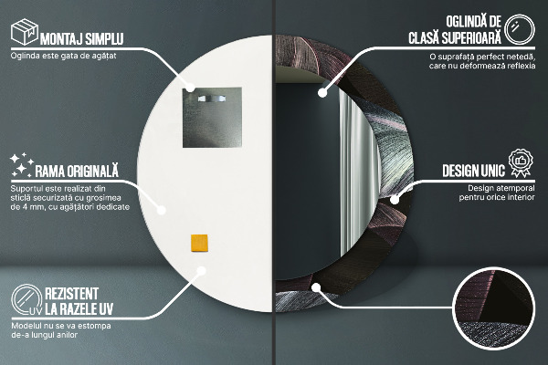 Espelho com moldura impressa redondo Folhas Tropicais Escuras