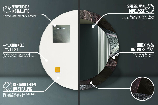 Espelho com moldura impressa redondo Folhas Tropicais Escuras