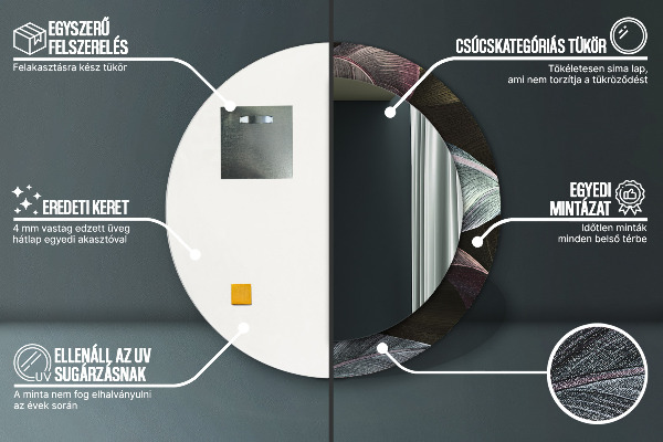 Espelho com moldura impressa redondo Folhas Tropicais Escuras